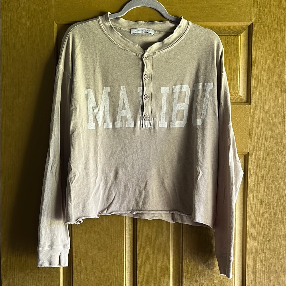 Daydreamer Khaki Malibu Henley Long Sleeve Top Small